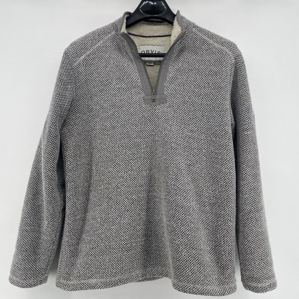 Orvis Fleece Lined 1/4 Zip Pullover Mens Large Waffle Sweater‎ Outdoor Gorpcore
